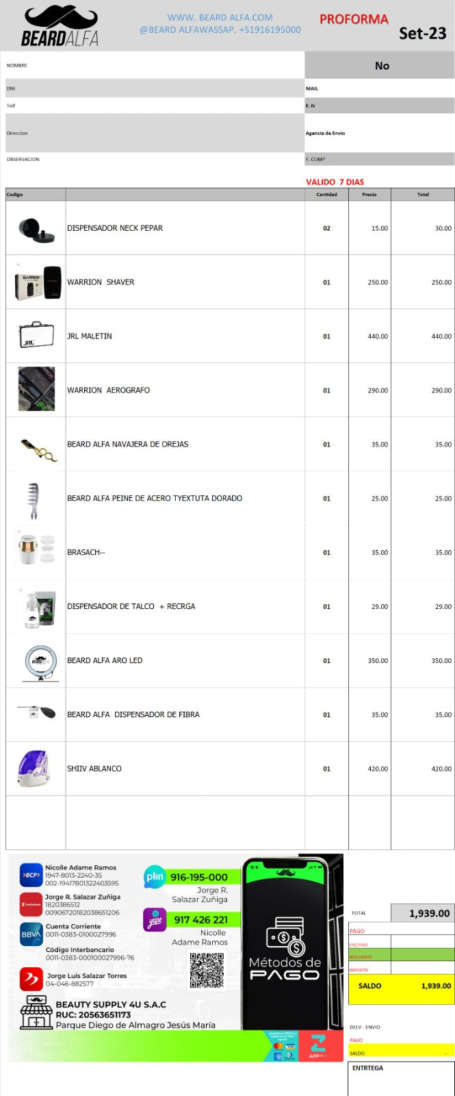 KIT DE PRODUCTOS DE BARBERIA