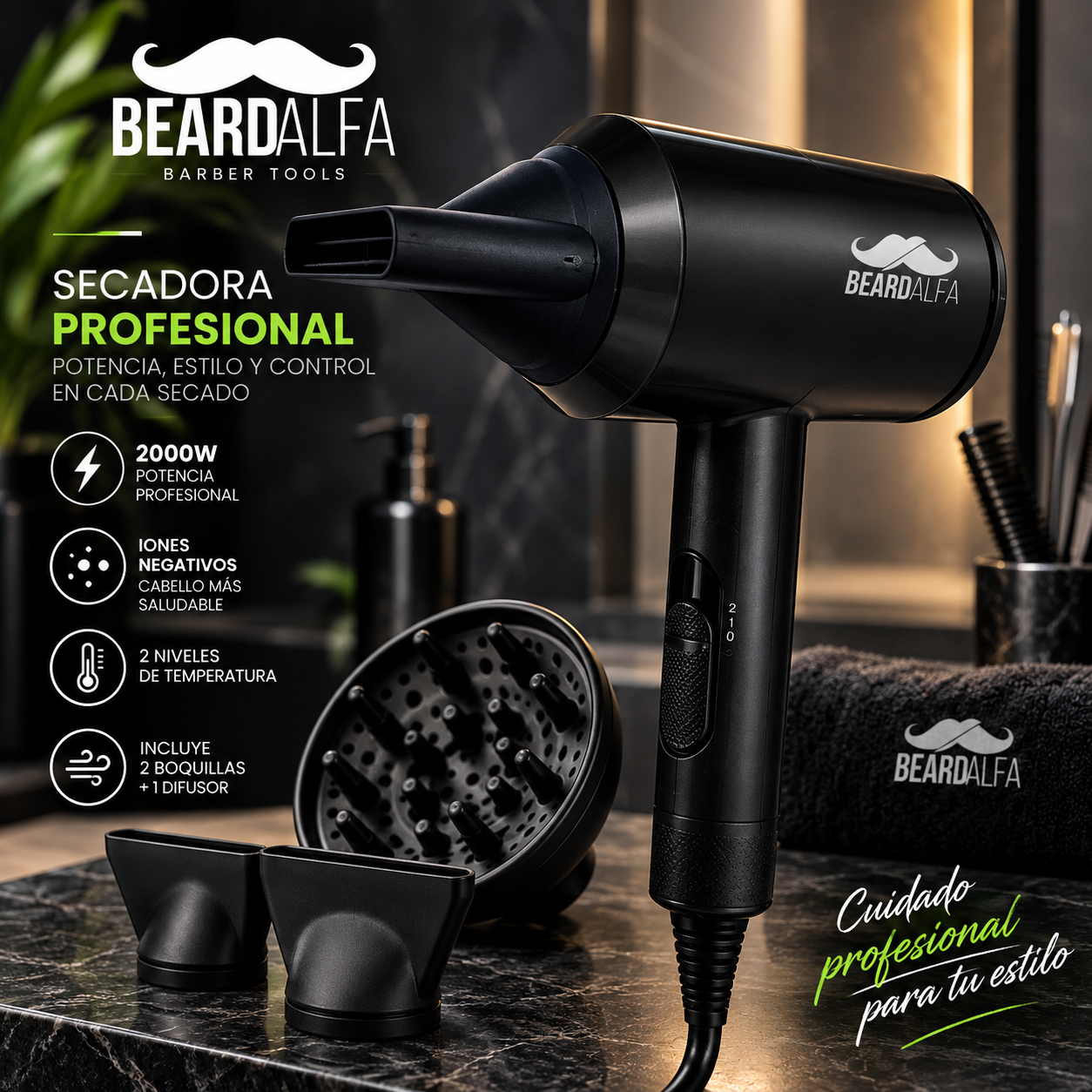 Beard Alfa | Secadora BLACK 2023 SB - Con Iones