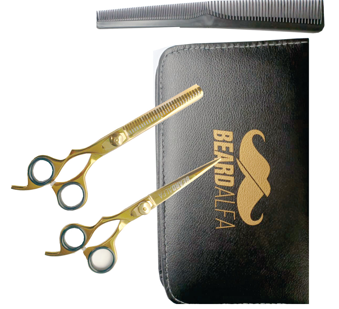 Beard Alfa | Tijera Filo Dulce + Pulidora  ZURDOS Pack 6.5 Gold